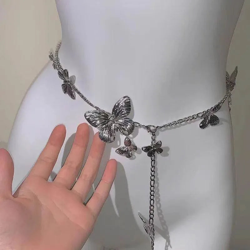 Golden butterfly waist chain belt for women with alloy metal construction