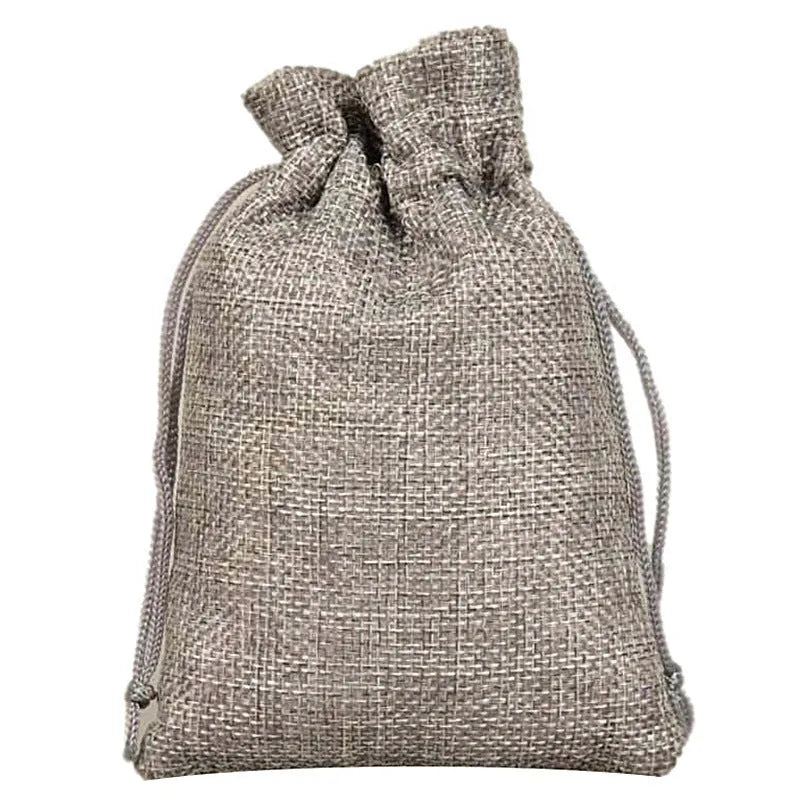 Mini linen drawstring jewellery pouch with rope closure, available in 7x9cm and 15x20cm sizes and nine colours