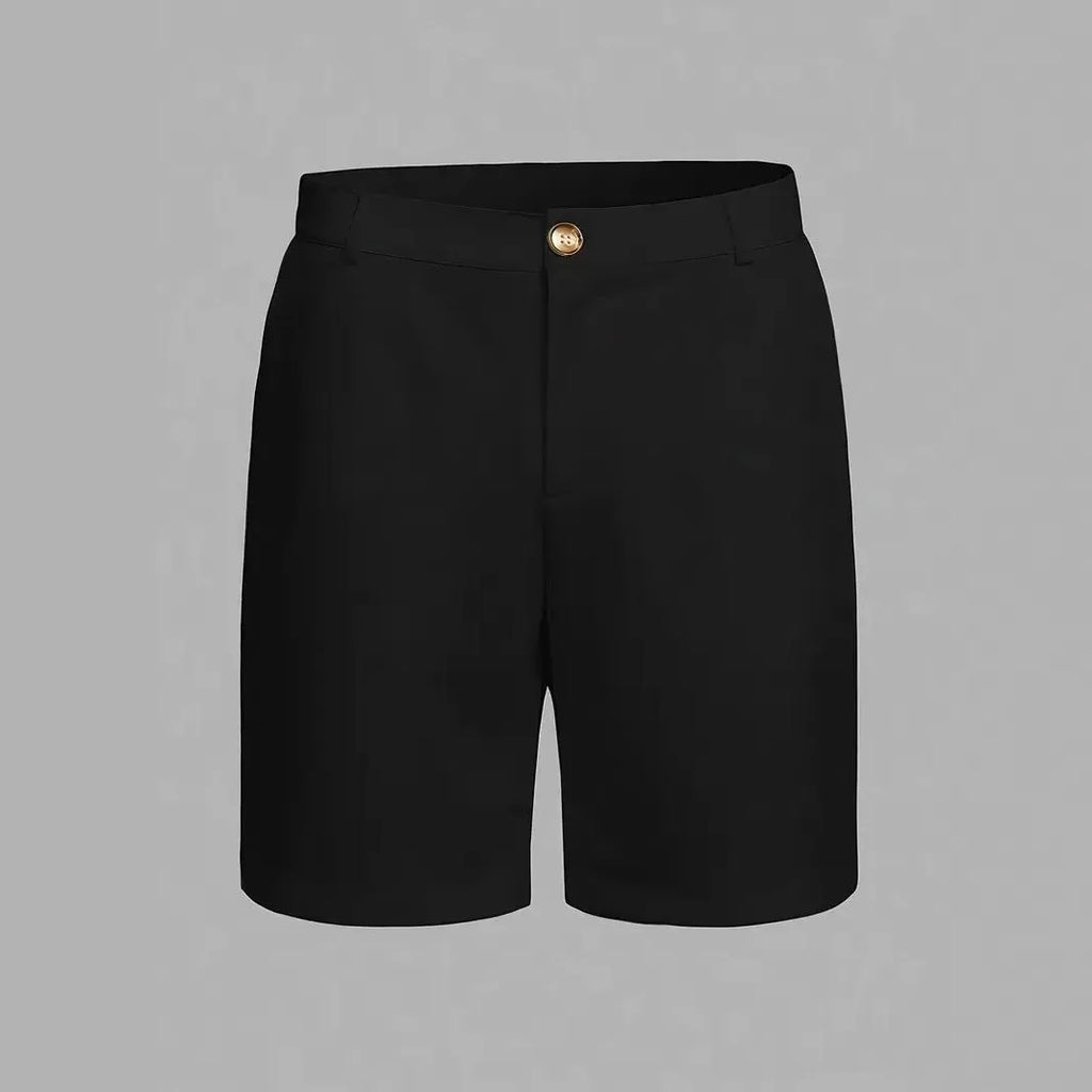 Man wearing solid grey cotton blend straight-leg casual shorts with micro-elastic fabric.