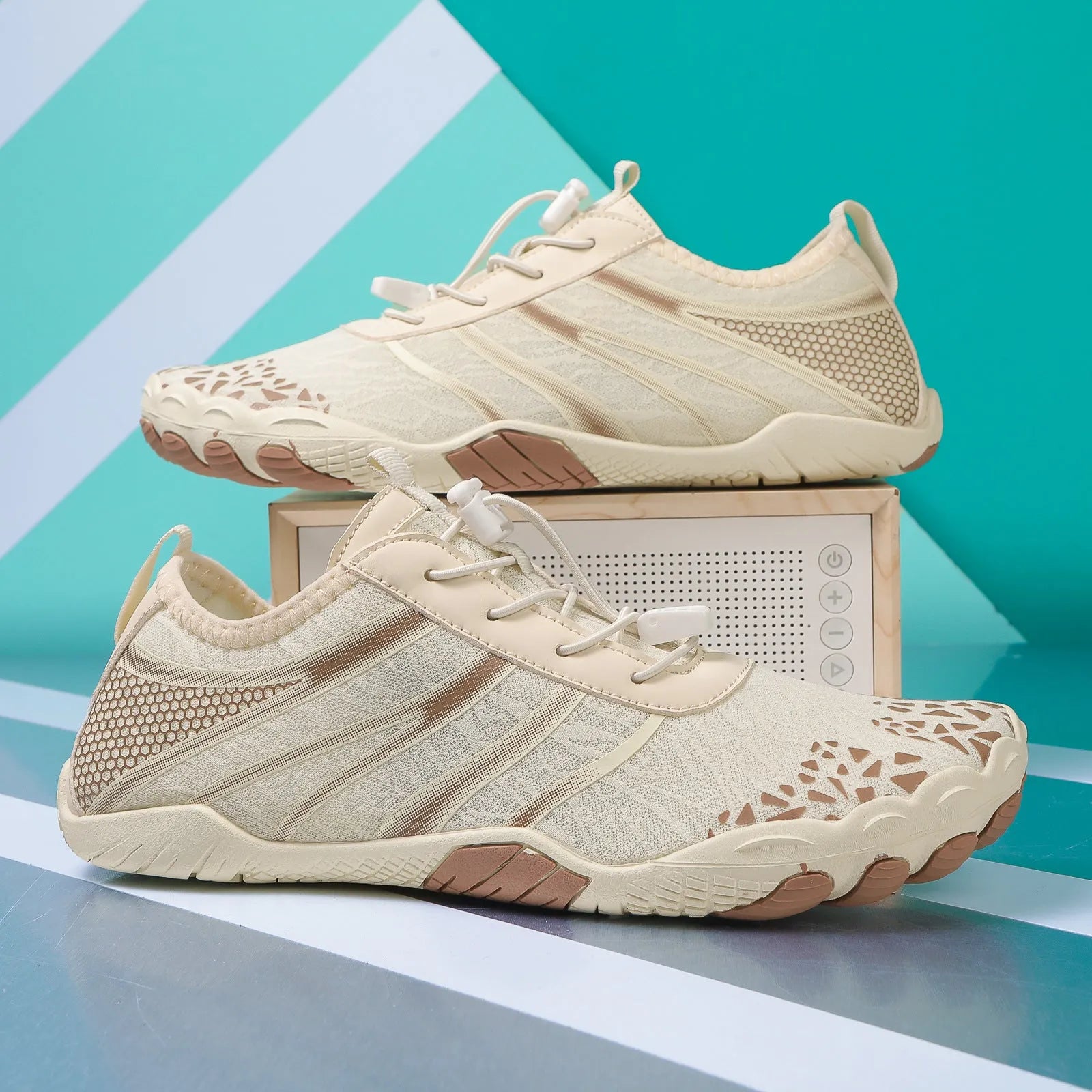 Unisex casual beach running shoe with Lycra stretch fabric upper, shown in A826 colour options.