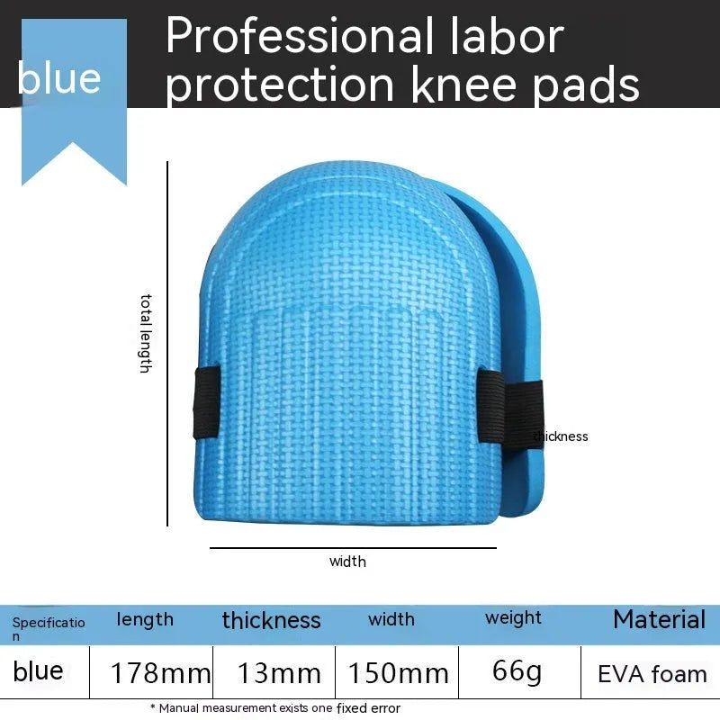 A pair of foam kneecap pads in blue colour, showing their shape and thickness for knee protection.