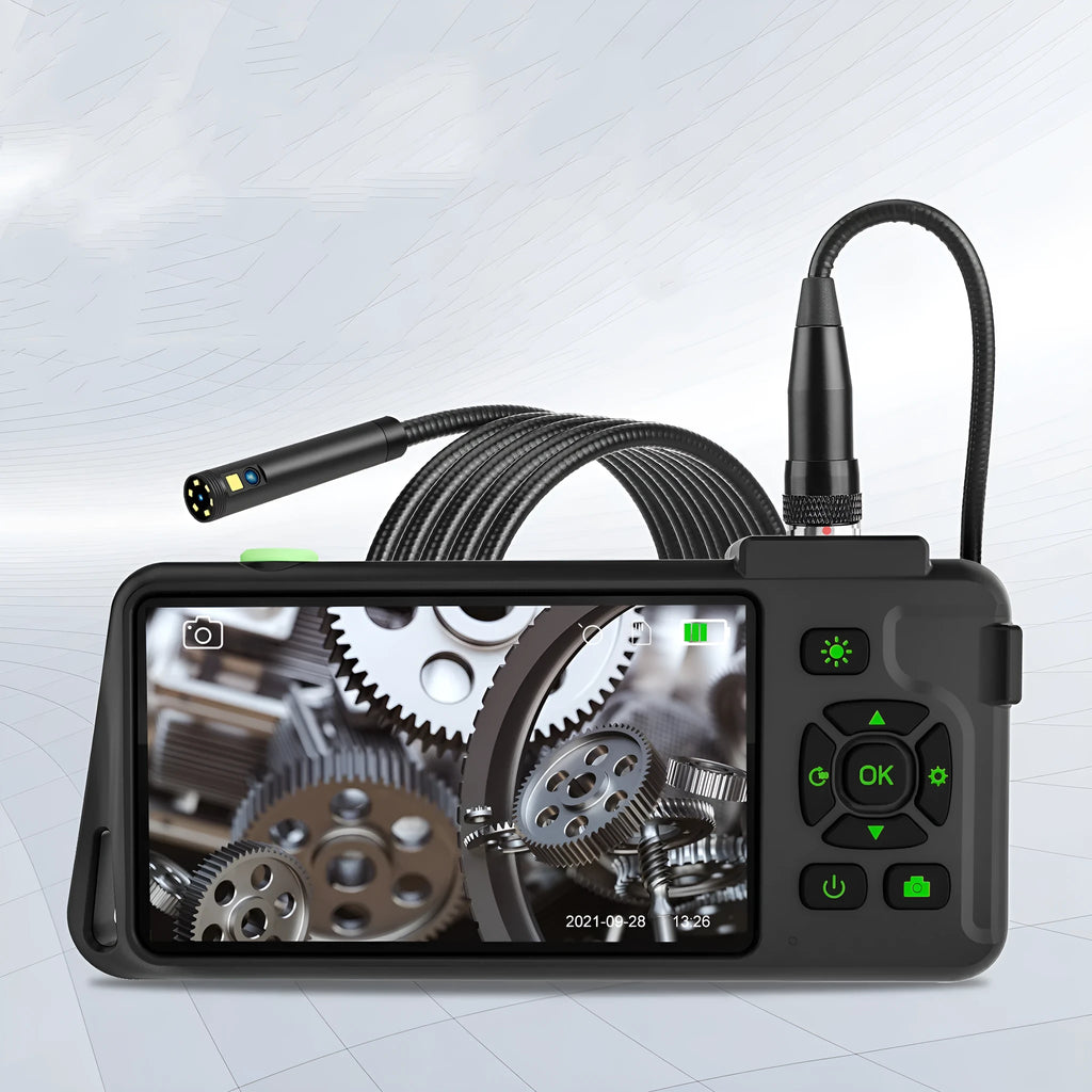 Handheld industrial endoscope with 4.5-inch screen and 5.5mm dual lens probe for automotive inspection