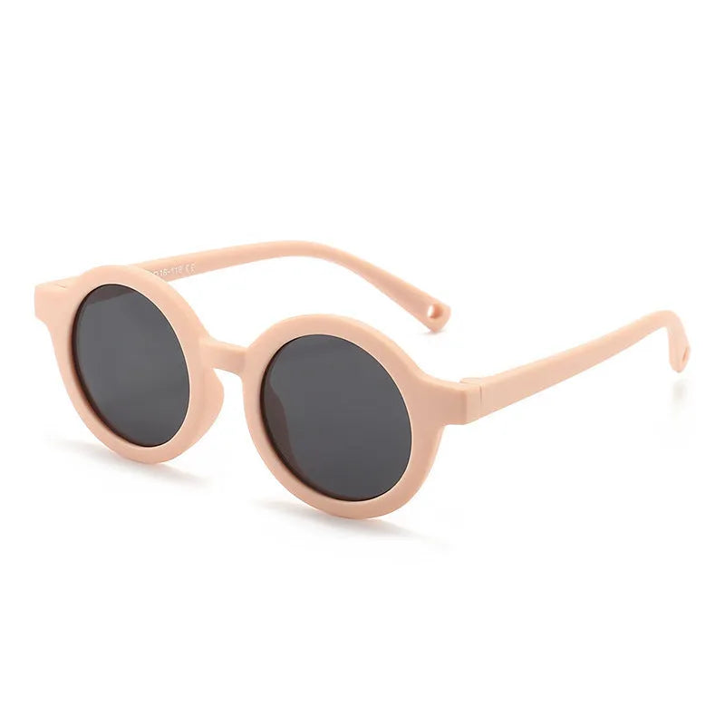 Children's silicone sunglasses with round frame for 0-3 year olds showing colour options