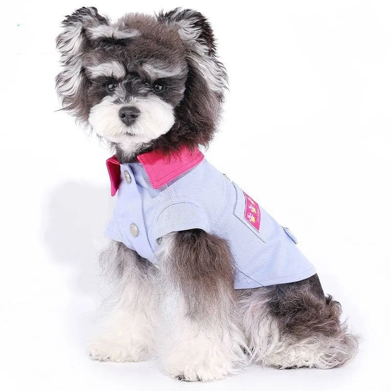 Blue and purple polyester dog vest with traction rope ring for small dogs summer clothing