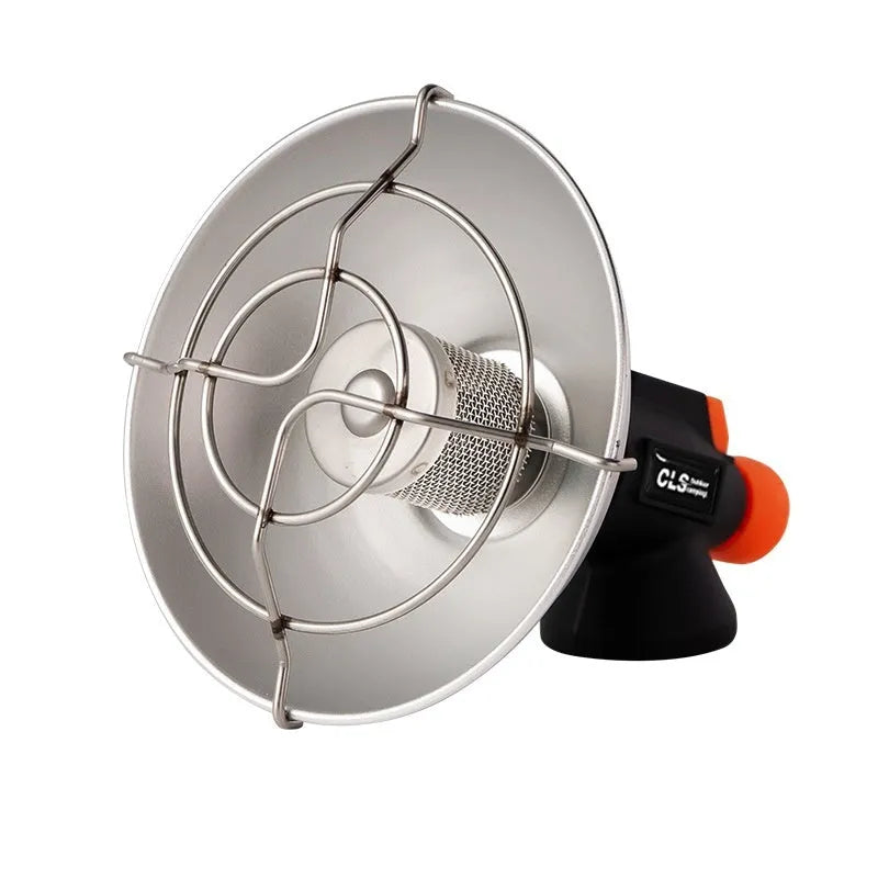 Black and orange portable outdoor heating stove with automatic ignition for camping