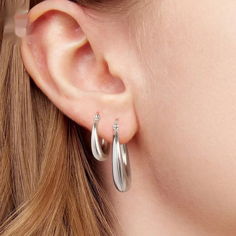 Copper geometric ring ear clip earrings with silver finish in three size options