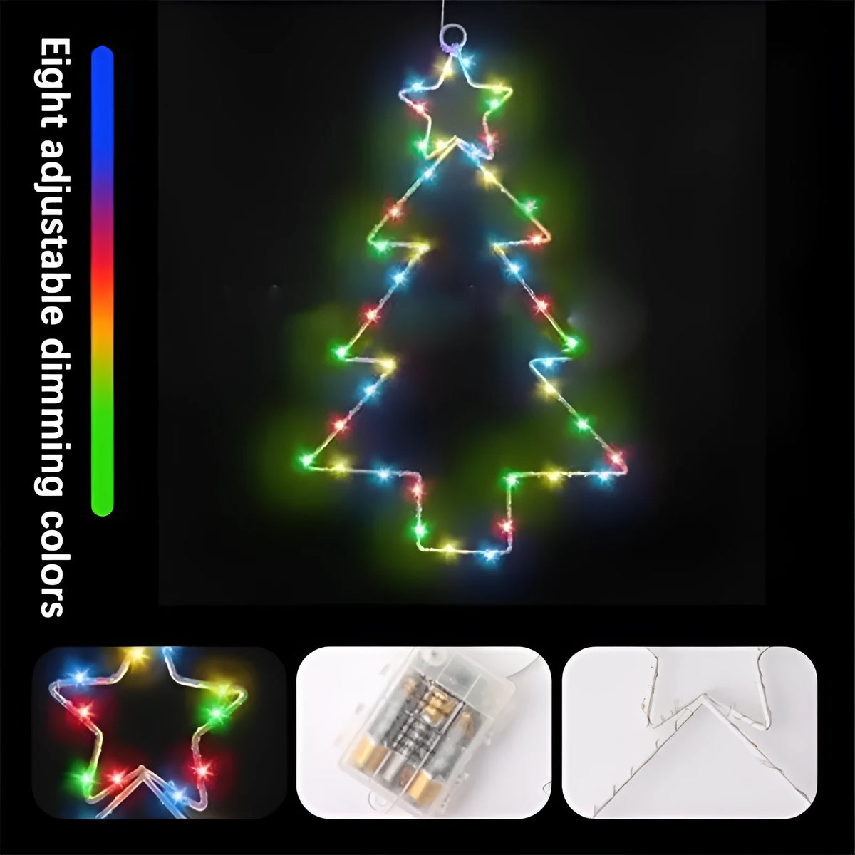 Christmas tree shaped LED string lights with iron frame, 40 lamp beads, white birch colour, 40x25cm, battery operated.
