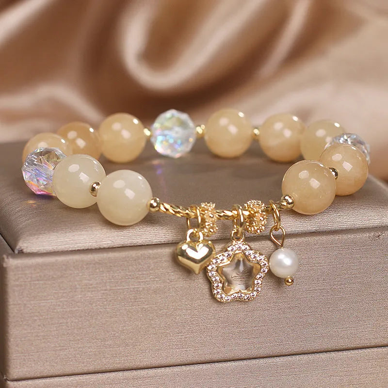 Citrine bracelet with opal and yellow natural stone pentagram pendant in an electroplated original design.