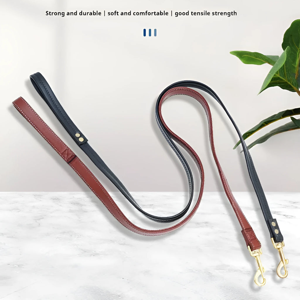 Roran PU leather pet traction belt in black colour showing adjustable length and handle