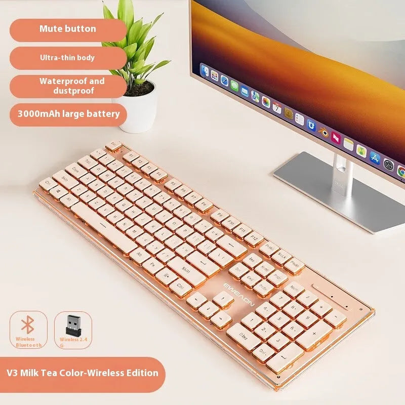 Prewalker V3 wired and wireless keyboard and mouse set in retro green colour on a desk