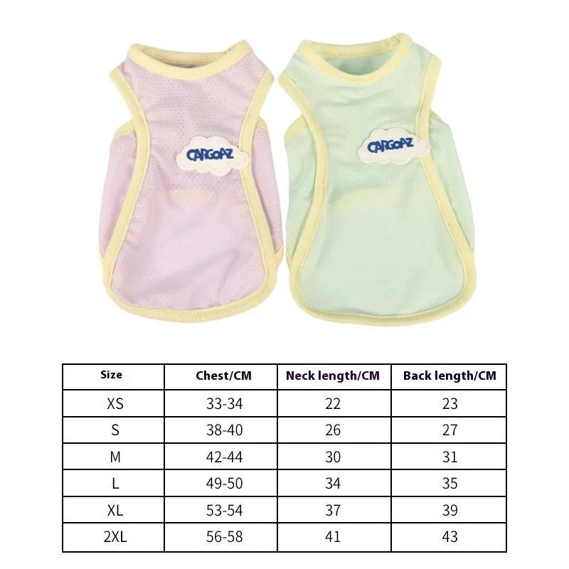 Thin polyester cat summer vest in grass green colour, sports style with anti-lint properties