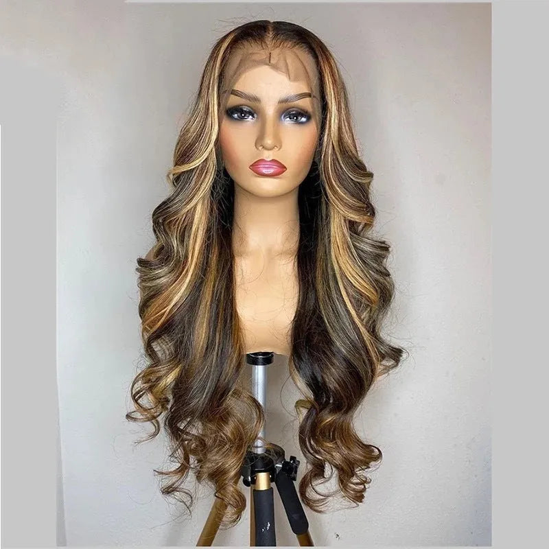 Front lace wig with 134 gradient colour long curly synthetic hair in black or piano colour options
