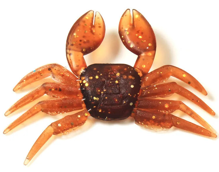 Red and brown 8cm long PVC soft plastic crab fishing lure on a white background.