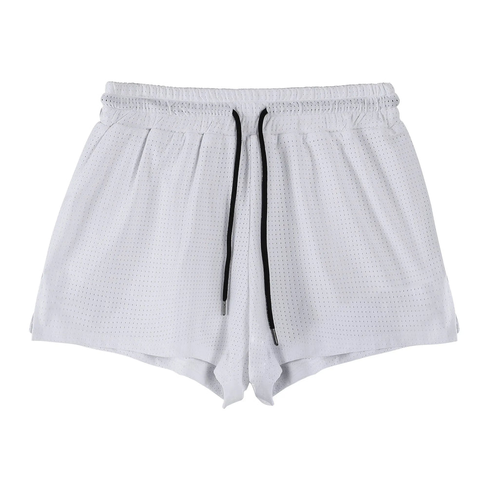 Men's black and white quick-dry nylon summer shorts with a mid waist fit.
