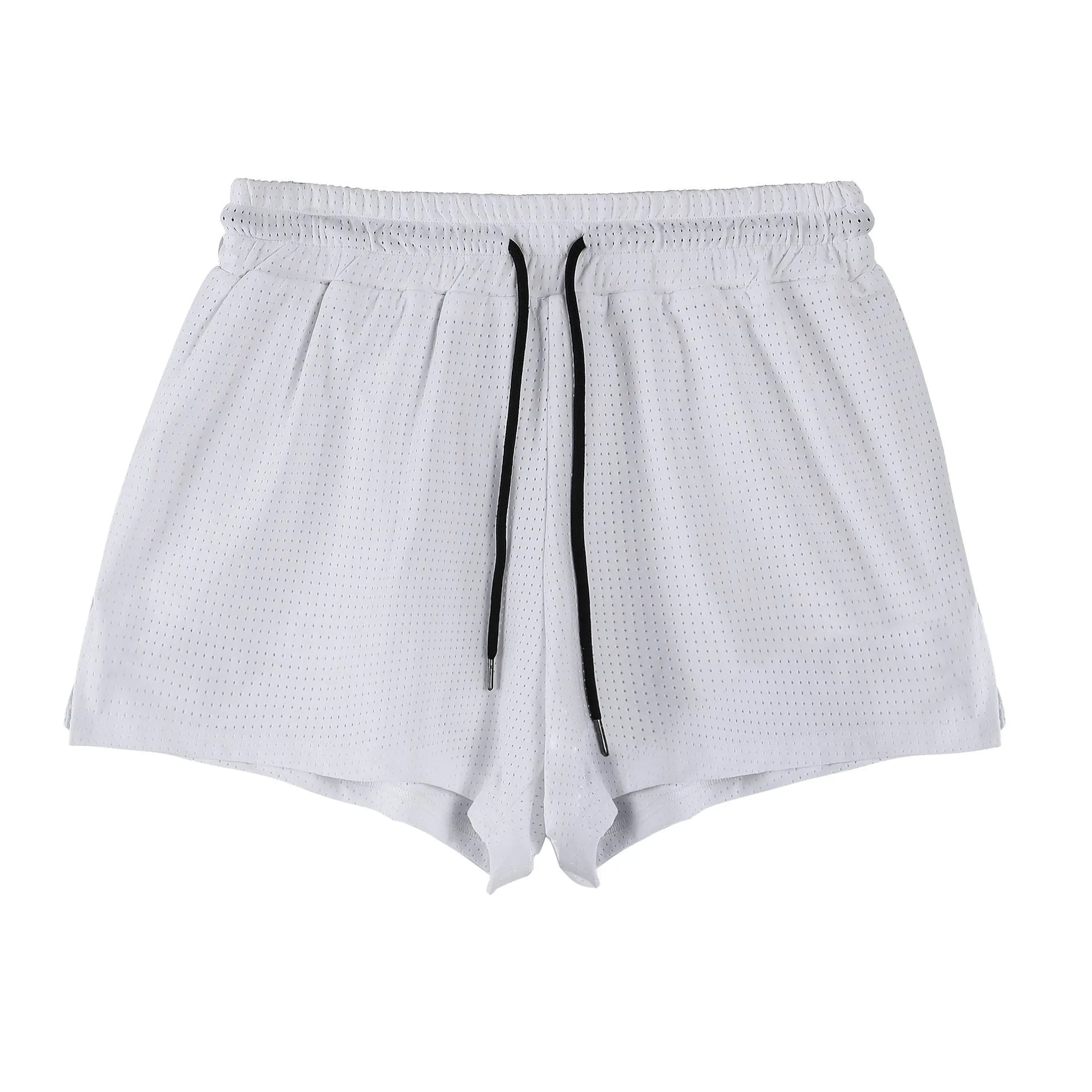 Men's black and white quick-dry nylon summer shorts with a mid waist fit.