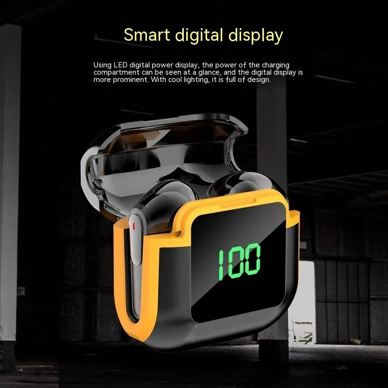 Pro90 Black wireless binaural Bluetooth headset with smart digital display, noise reduction and plastic earplug body