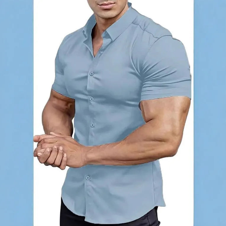 Men's short sleeve casual printed collar shirt in brown, available in sizes S to 5XL.