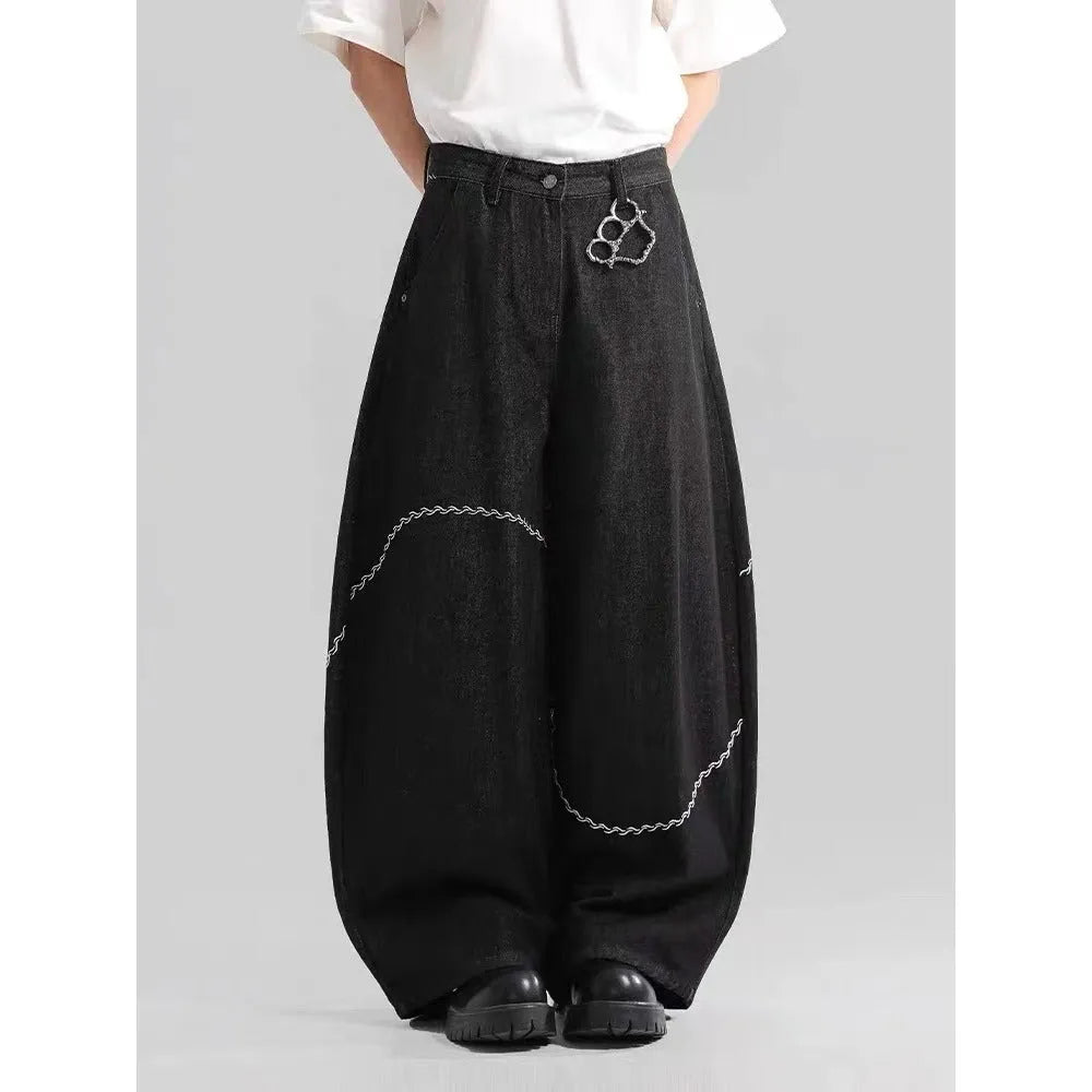 Men's black straight-leg jeans with a mid-waist design and zip fly, made from micro-elastic polyester denim.