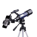 Dark blue children's astronomical monocular telescope with tripod showing 16X-66X magnification