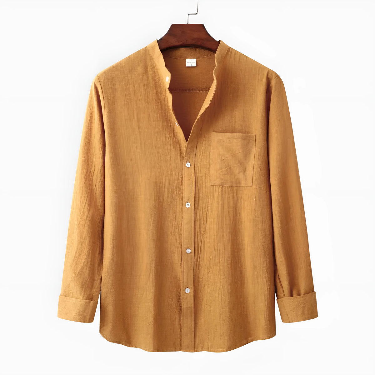 Men's slim fit cotton blend long sleeve shirt in brown colour showing front view