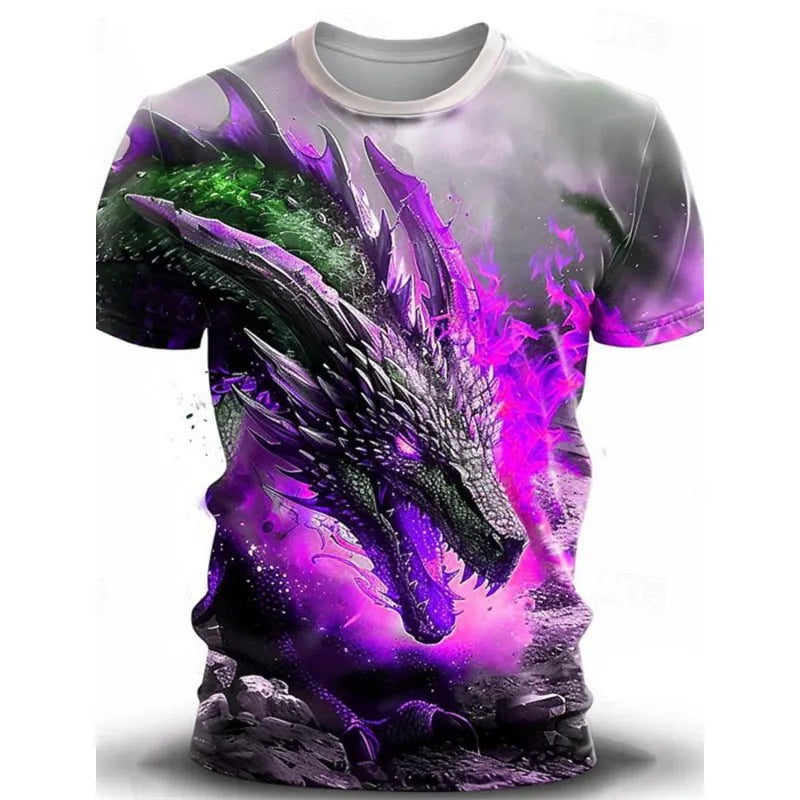 Men's grey T-shirt with a large, detailed 3D wind dragon graphic print on the front.