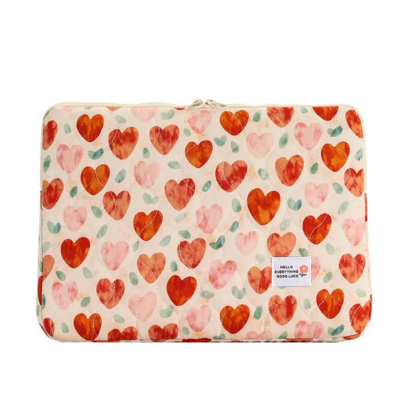 Women's floral print cloth laptop bag shown in green flower pattern, with anti-seismic feature.