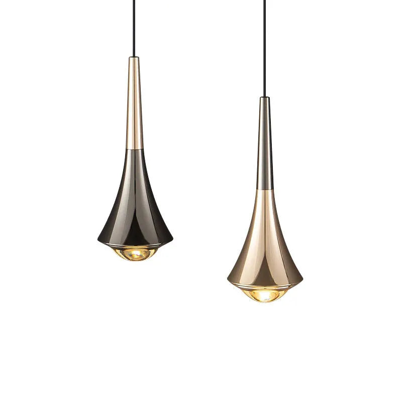 LED bedside chandelier pendant light in French gold shiny black with warm 3000K output for bedroom or dining room