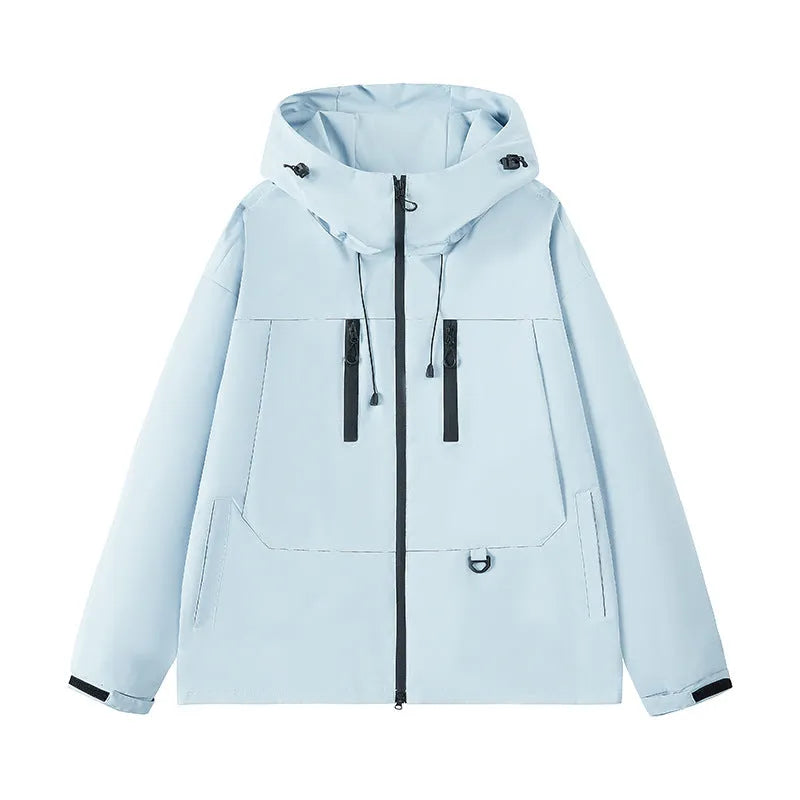 Dopamine three-proof outdoor couple's windbreaker, slim solid-colour jacket with zippered patch pocket, sizes S to 3XL
