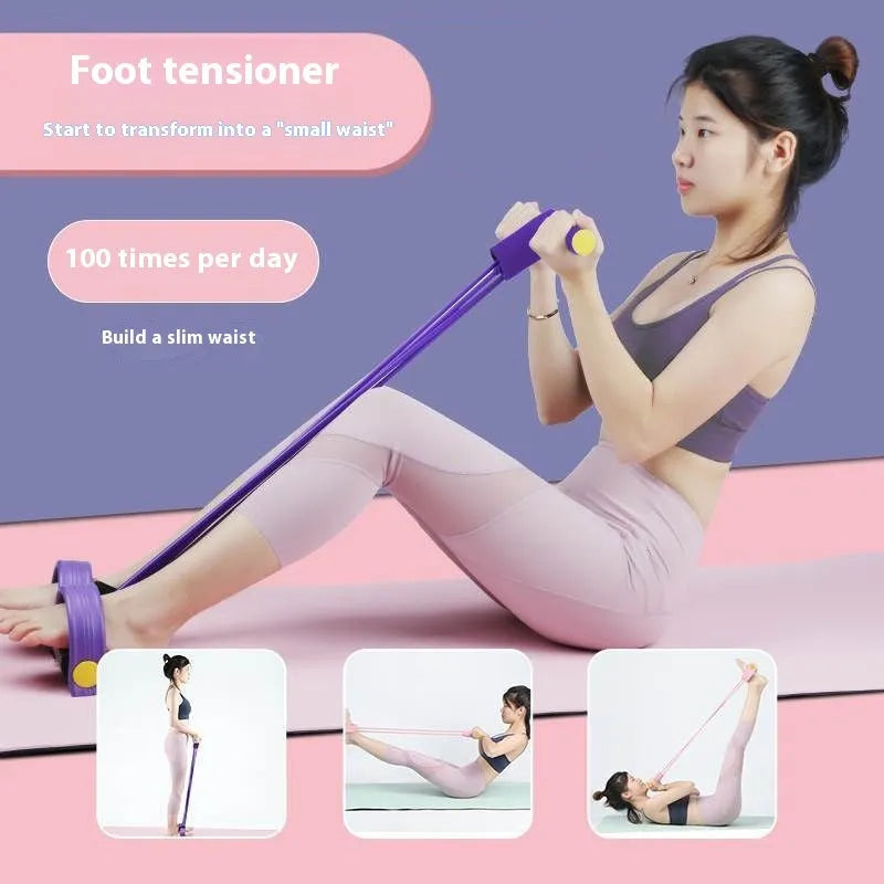 Four piece yoga fitness set with leg stretching device, yoga ring, pedal tension tool and figure eight resistance rope