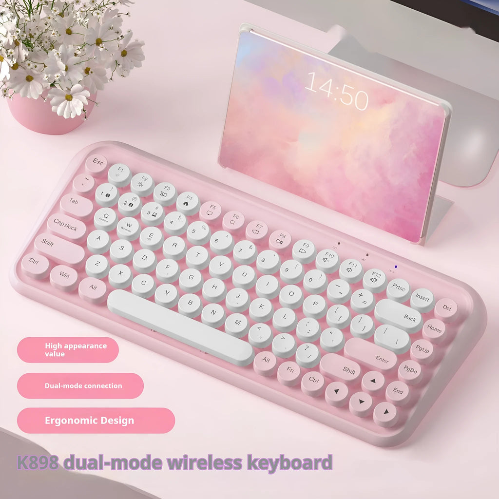 Pink wireless Bluetooth keyboard with 84 keys and crater architecture technology