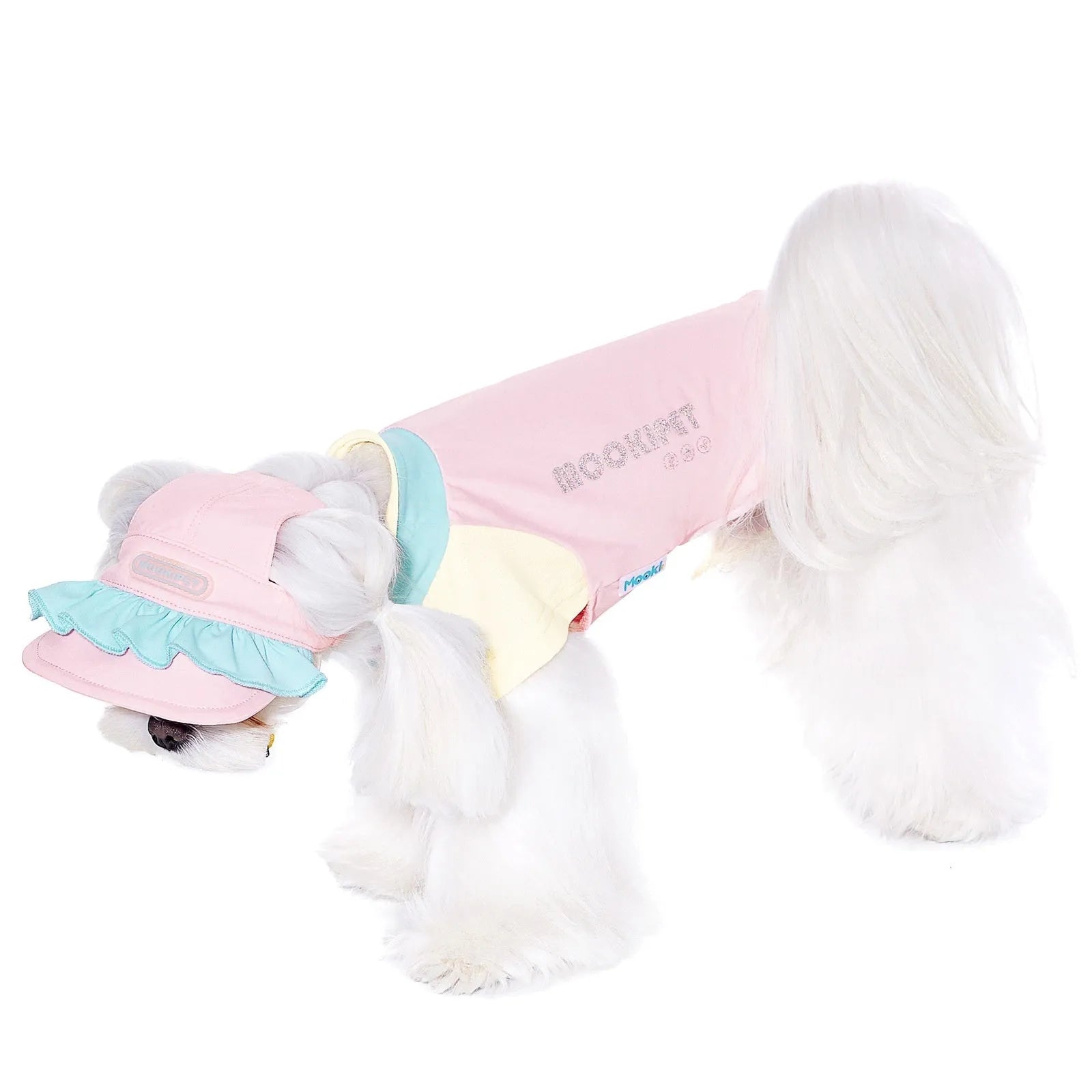 Pink casual summer dog hat with exposed ears for small dogs Bichon Schnauzer nylon spandex
