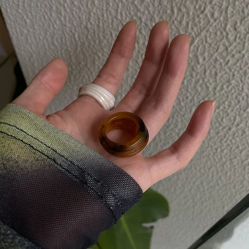 Chinese style irregular geometric resin wide ring in brown colour options