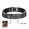 Men's titanium steel lettering bracelet with heart shape design in black or grey colour option