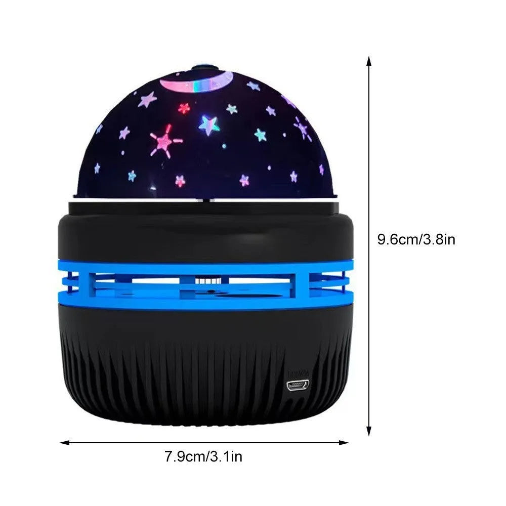 USB-powered LED star galaxy projector night light with removable acrylic shade and colourful rotating magic ball effects.
