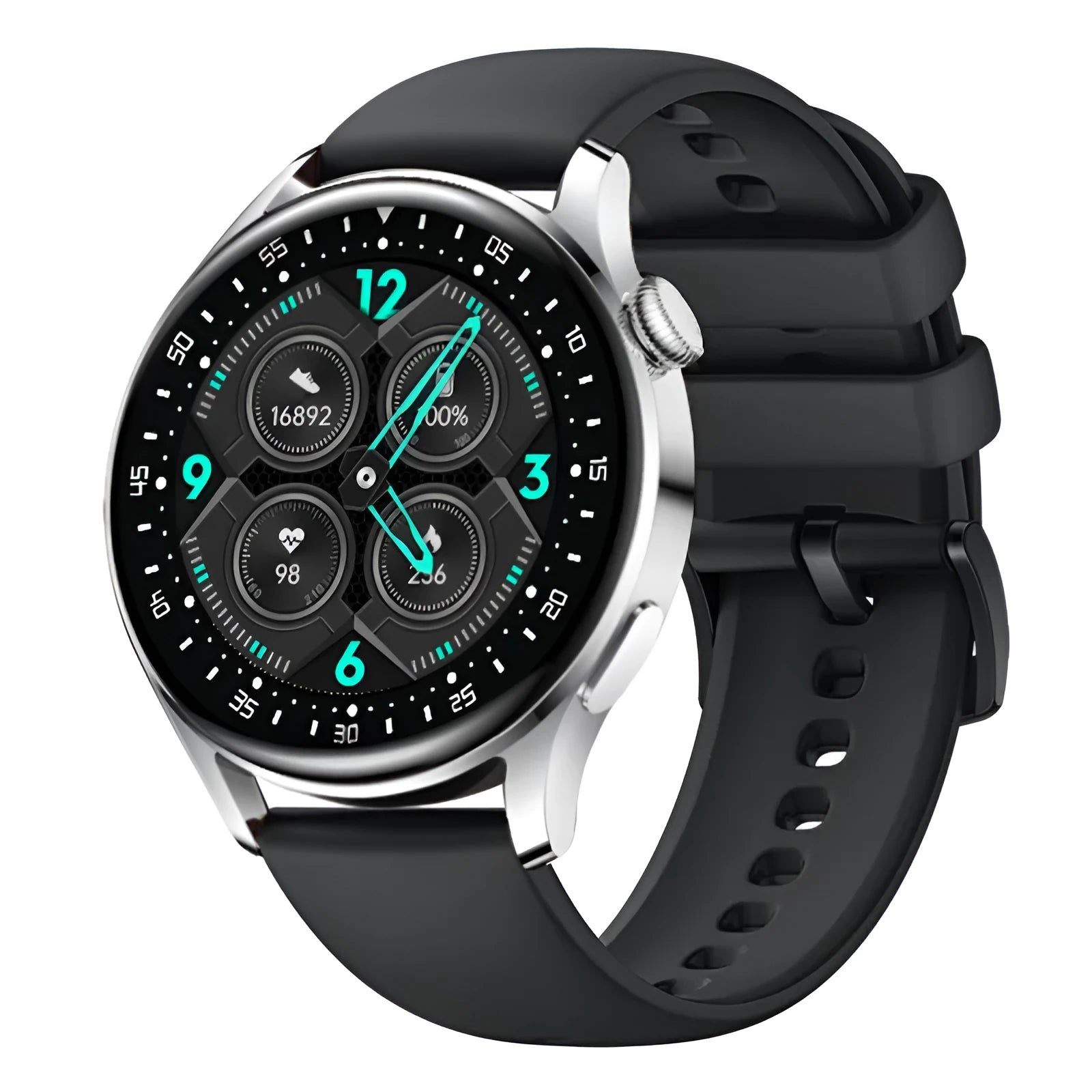 Sports health monitoring smart watch with 1.32 inch screen and silicone wristband in black leather colour option