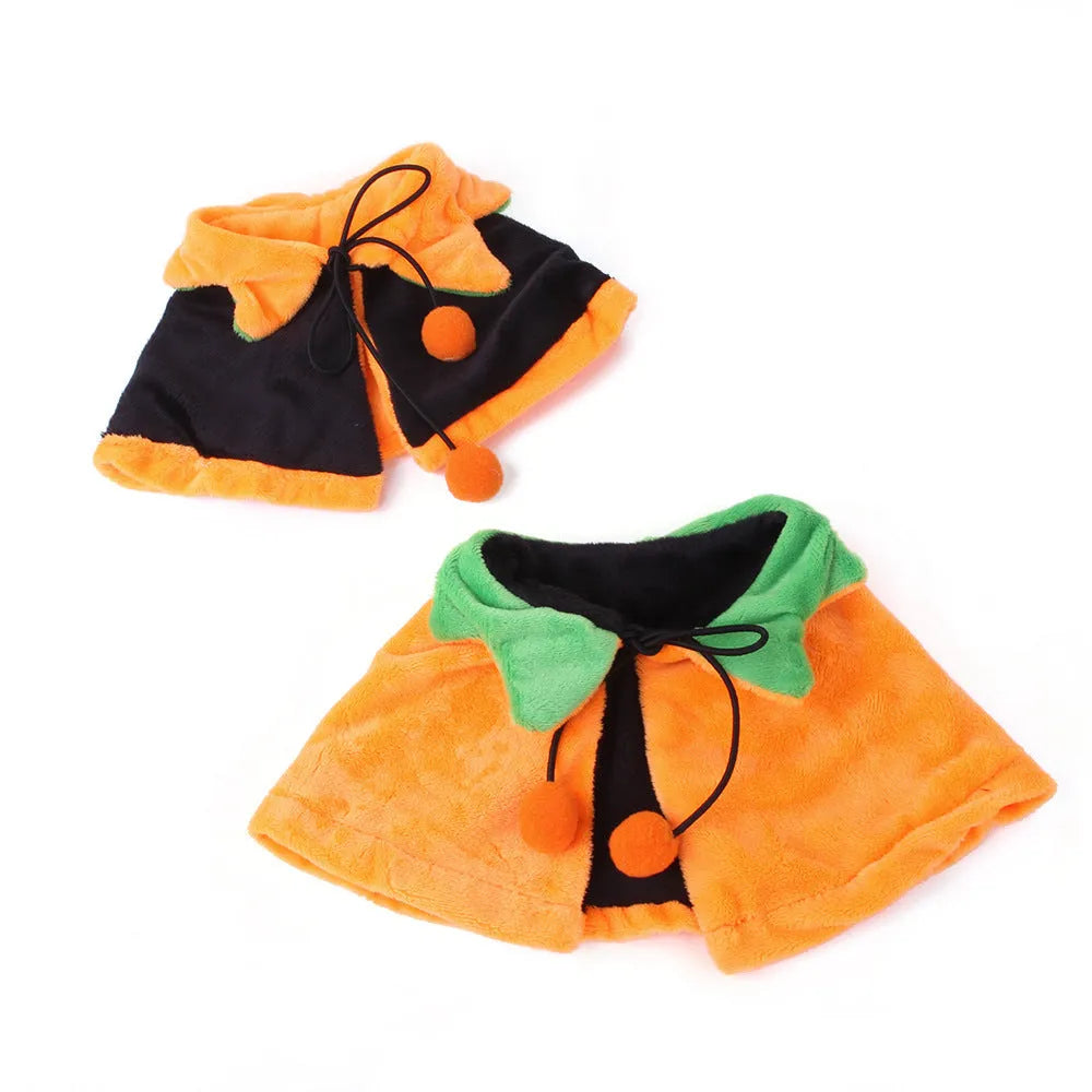 Orange pumpkin print reversible dog cloak Halloween costume with plush fabric