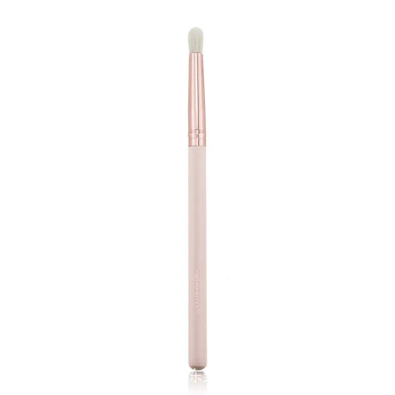 26 pink makeup brushes with wool bristles and wooden handles in storage bag