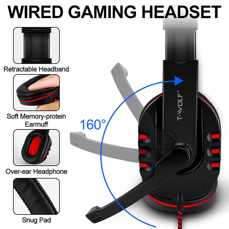 Thunder Wolf T800 four-piece gaming set with keyboard, mouse, headset and illuminated mouse pad
