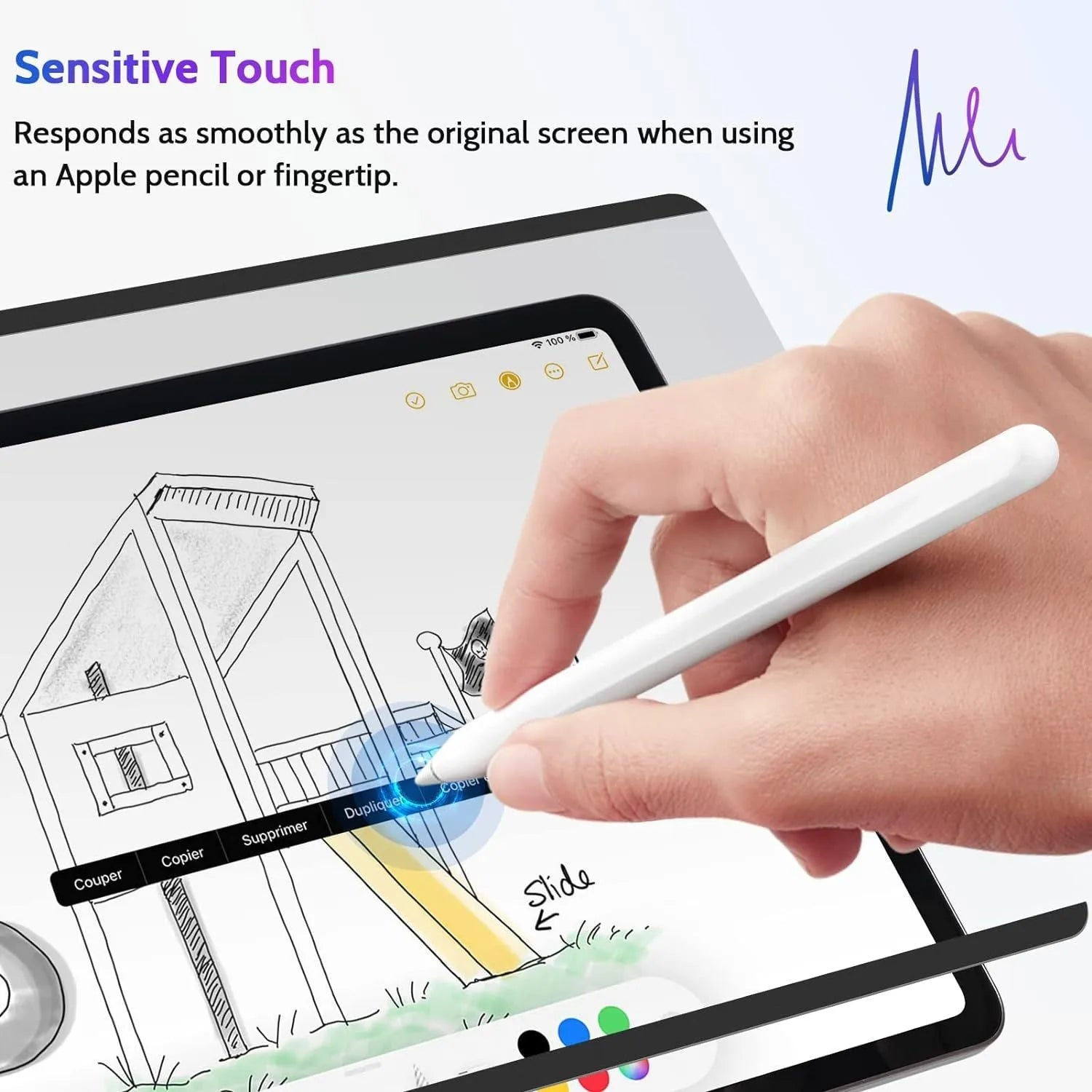 Magnetic iPad privacy screen protector and storage clip on a table