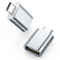 USB-C to USB-A adapter with metallic zinc alloy shell in various colour finishes.