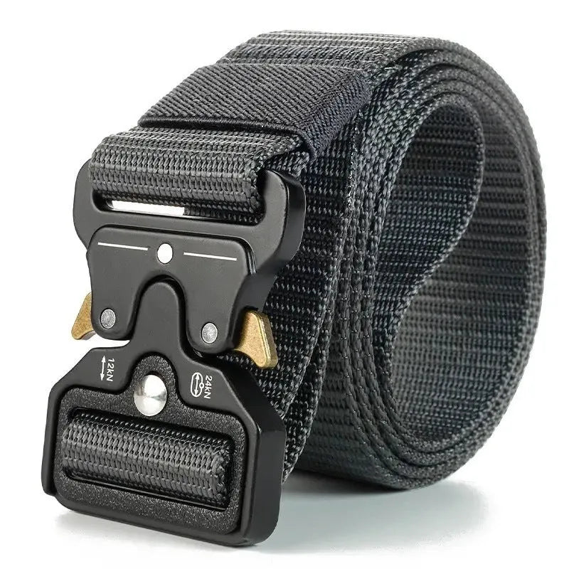 Men's thick canvas tactical belt with alloy release buckle in multiple colour options