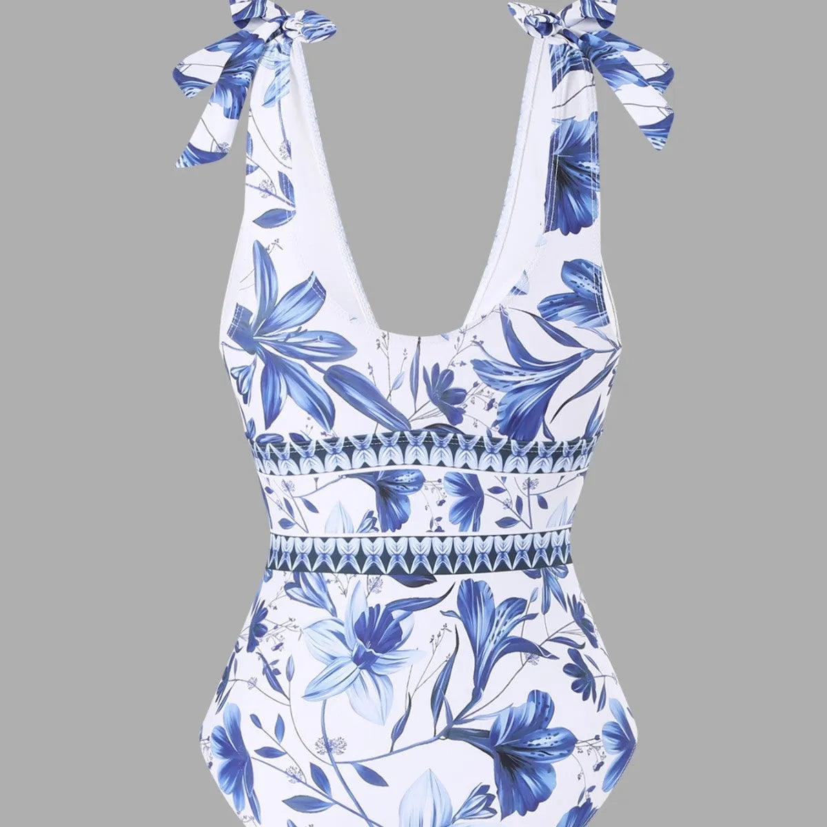 Women's one-piece swimsuit with high waist and chiffon dress overlay in solid colour quick-drying fabric
