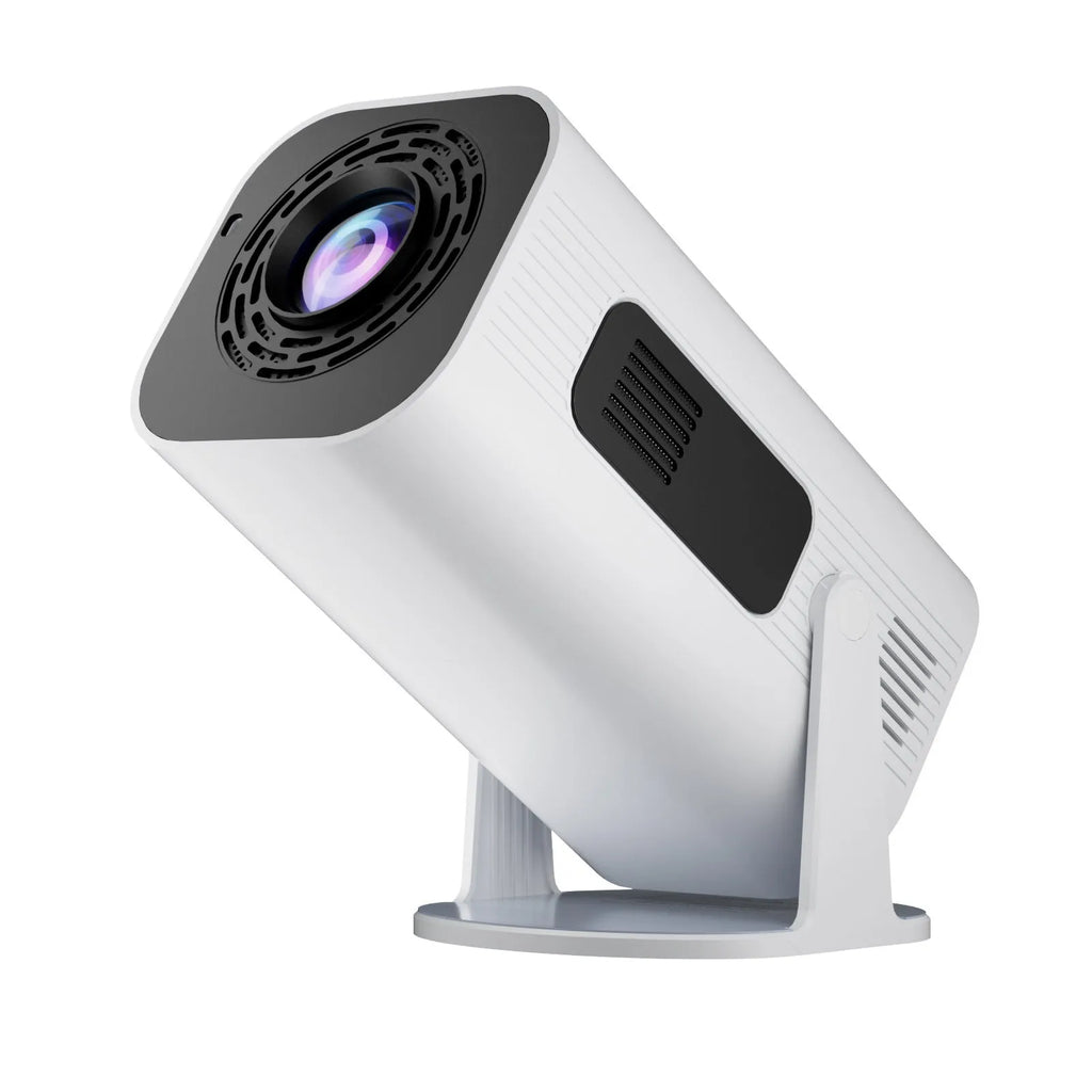 Black P330 portable mini projector with remote control on white background