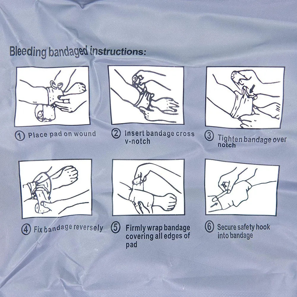 Packaged roll of tactical hemostatic gauze bandage showing 10cm and 15cm size options.