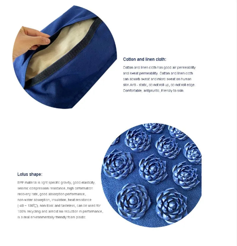 Acupuncture mat and pillow set with buckwheat and coconut palm filling, 72x44cm mat, 38x25cm pillow, storage bag