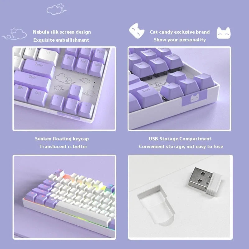 Wireless Bluetooth mechanical keyboard with metal construction in blue white or purple white colour options