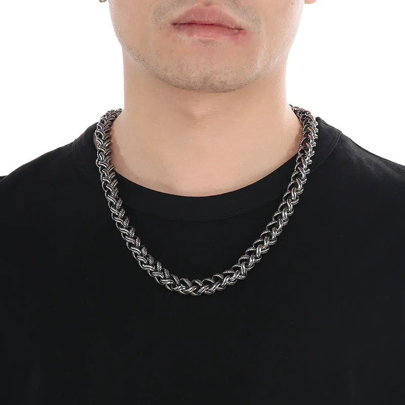 Men's titanium steel keel chain necklace with large hemp flowers design in antique silver finish