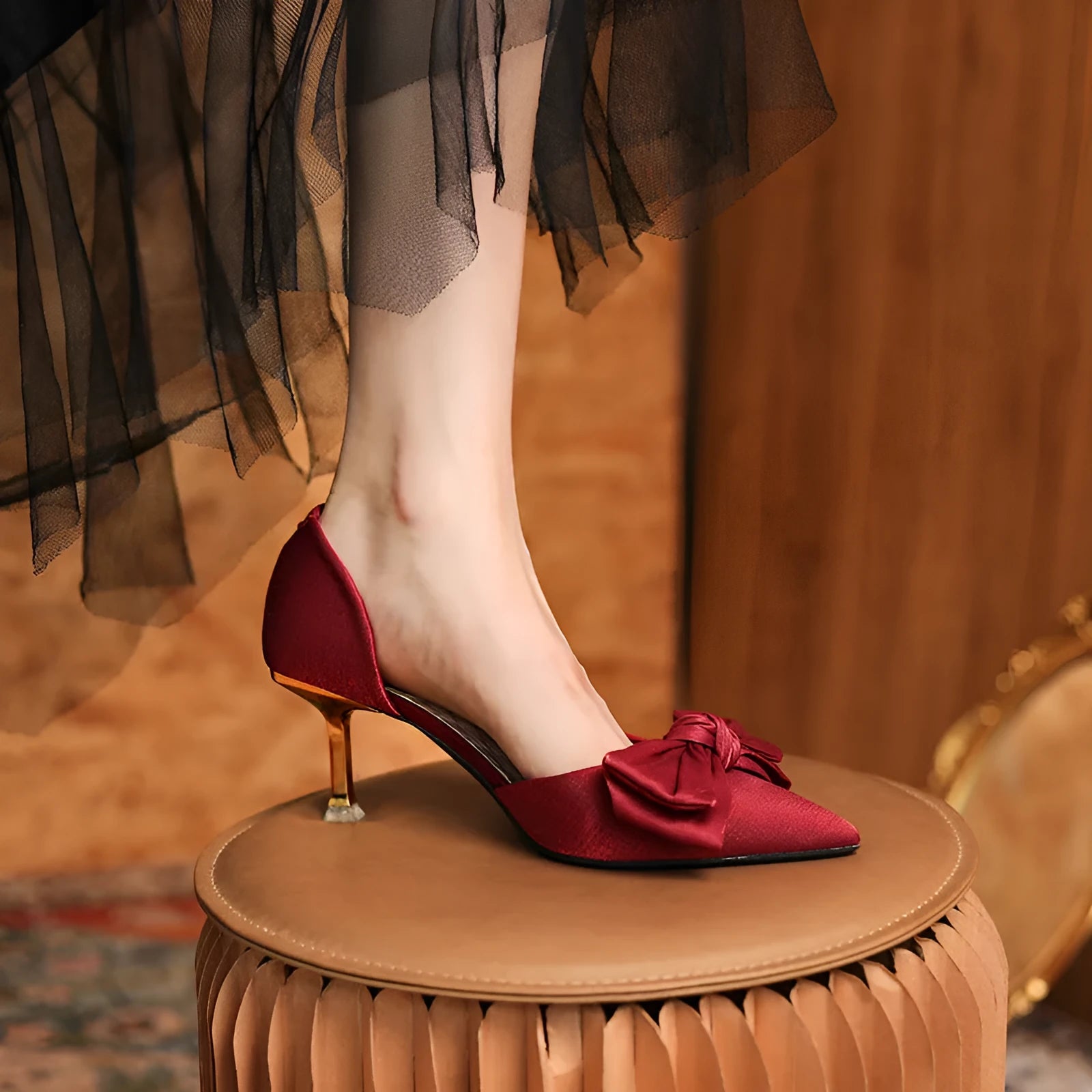 Solid colour microfiber high heels for women in apricot with European style design