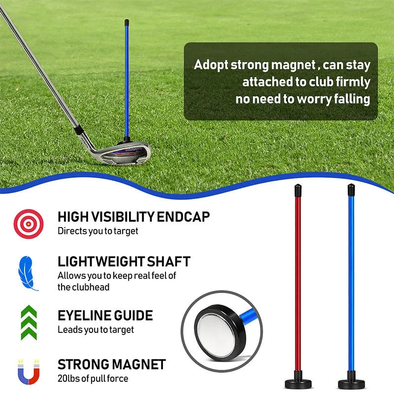 Blue aluminium alloy golf swing trainer with magnetic directional alignment bar