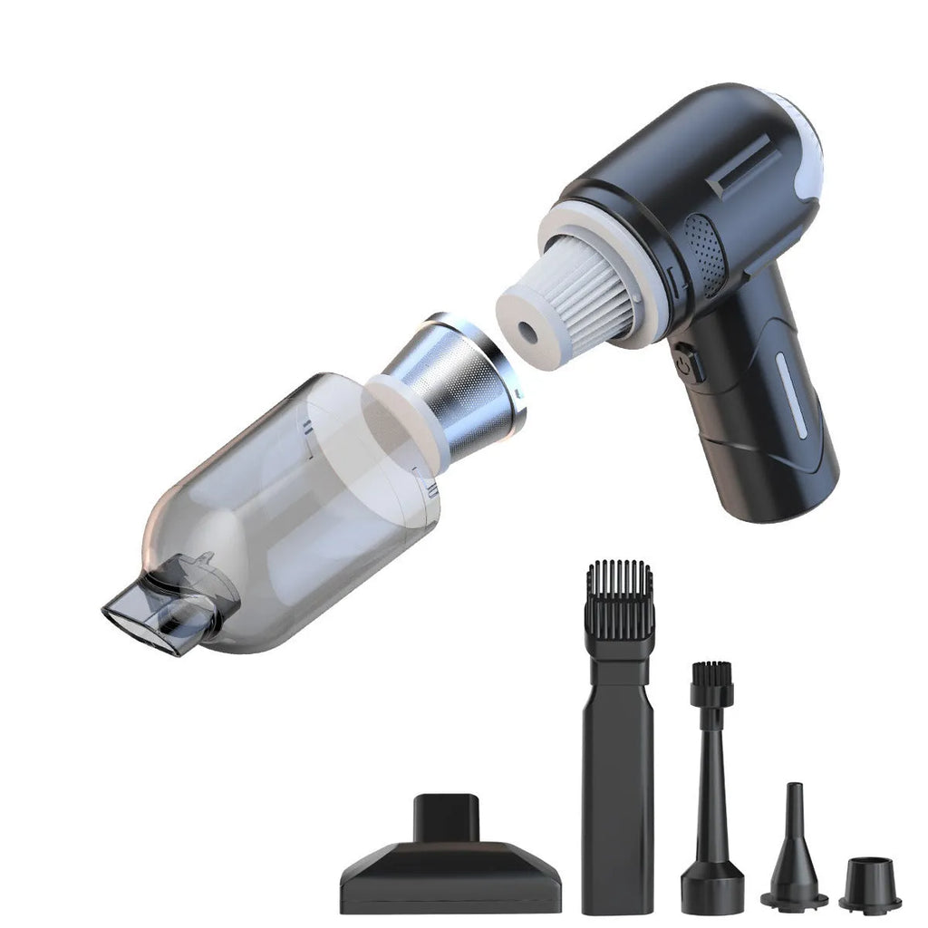 Handheld cordless pet hair vacuum cleaner with attachments including floor brush and nozzle